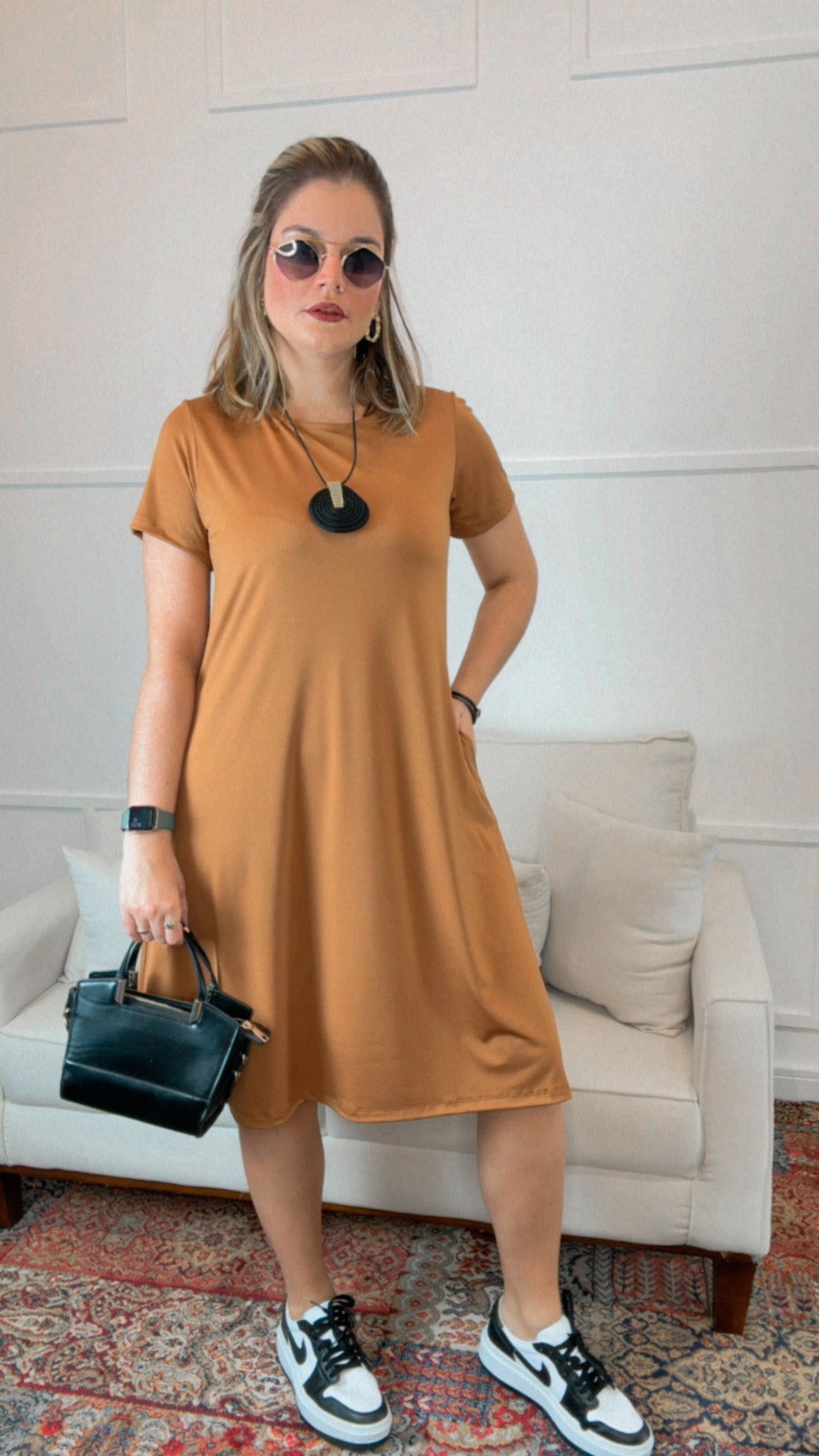 Vestido Malha Fria Midi com Manga Sara