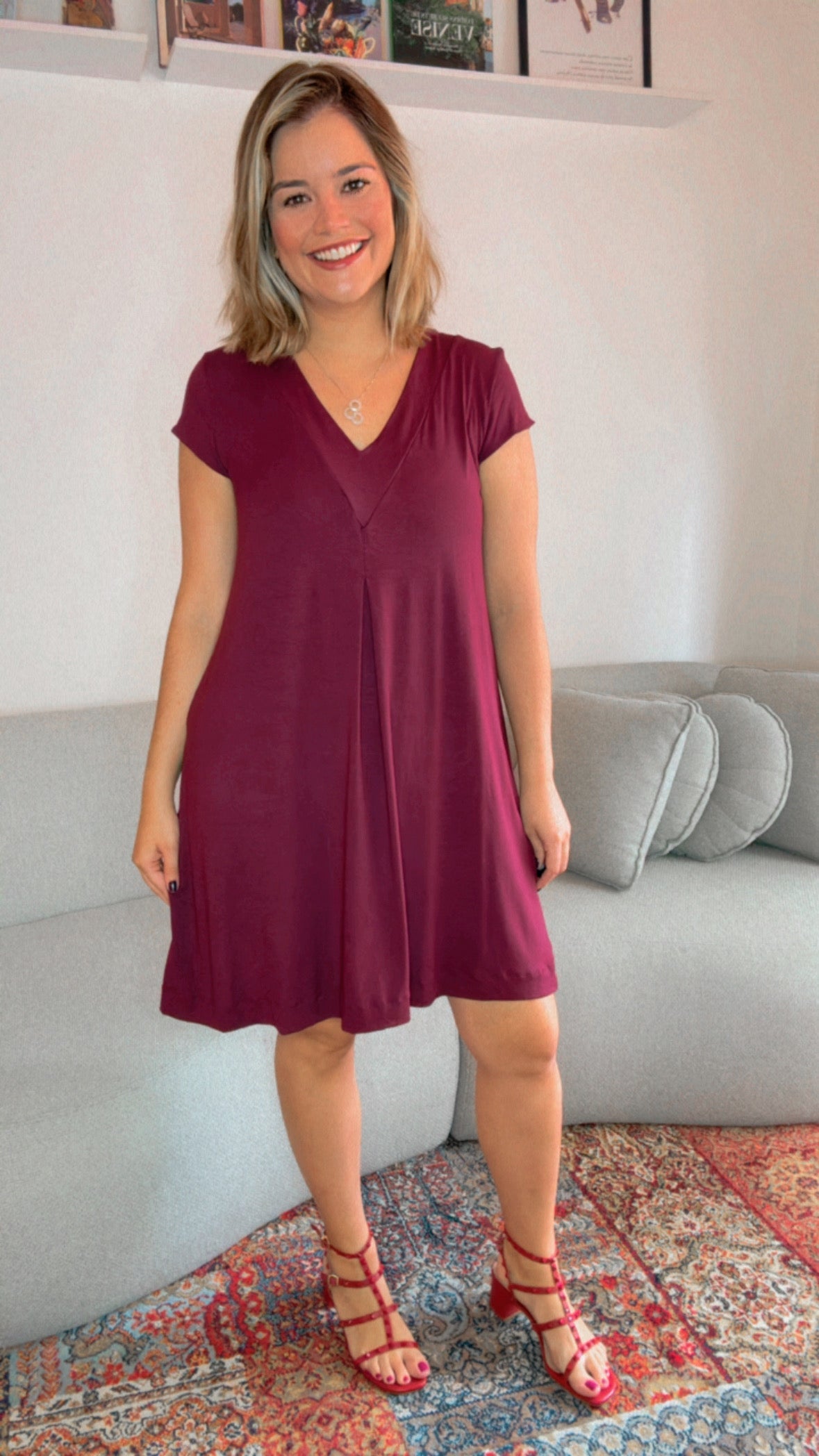 Vestido Laura - Evasê Decote V em Viscolycra