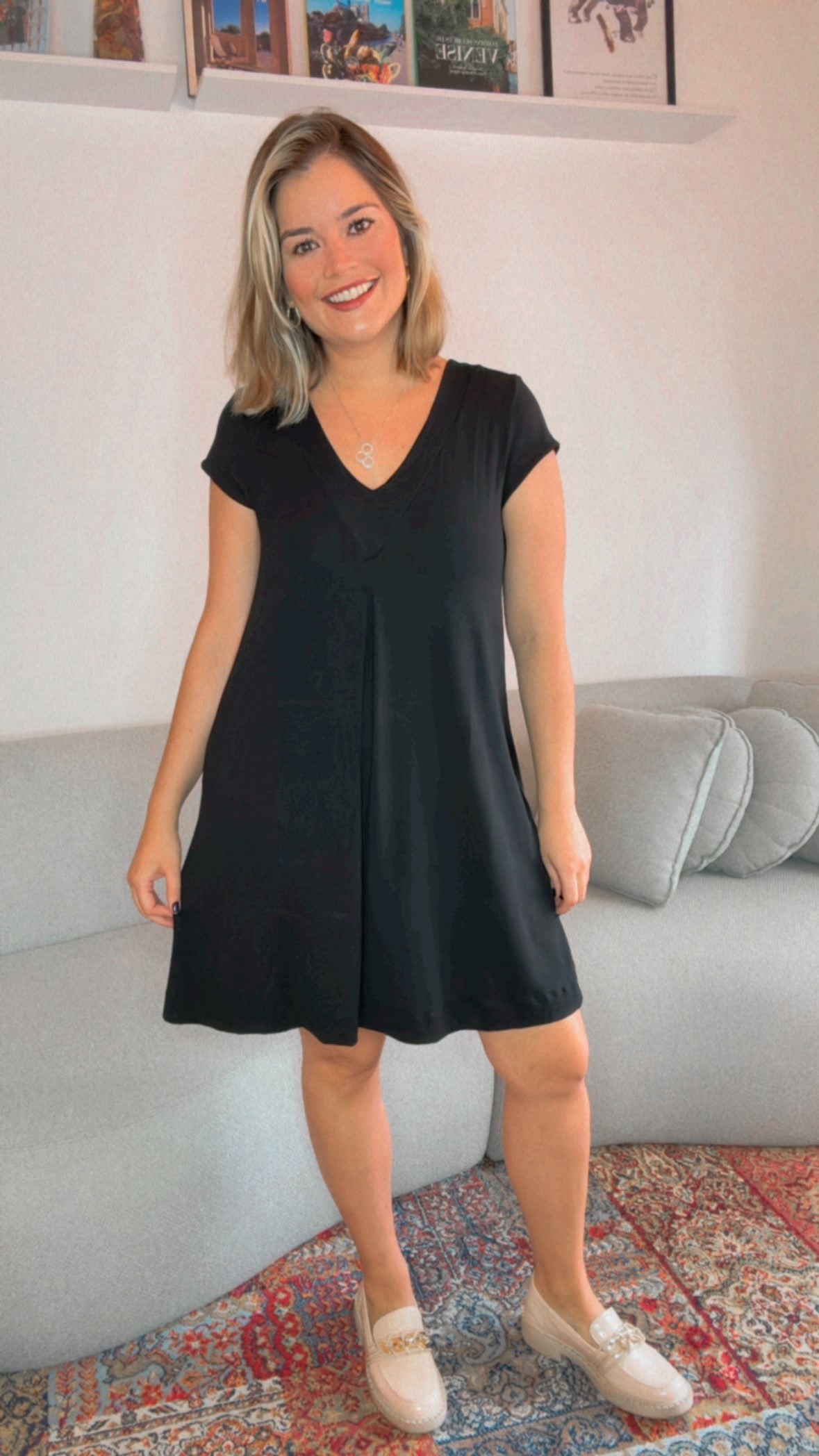 Vestido Laura - Evasê Decote V em Viscolycra