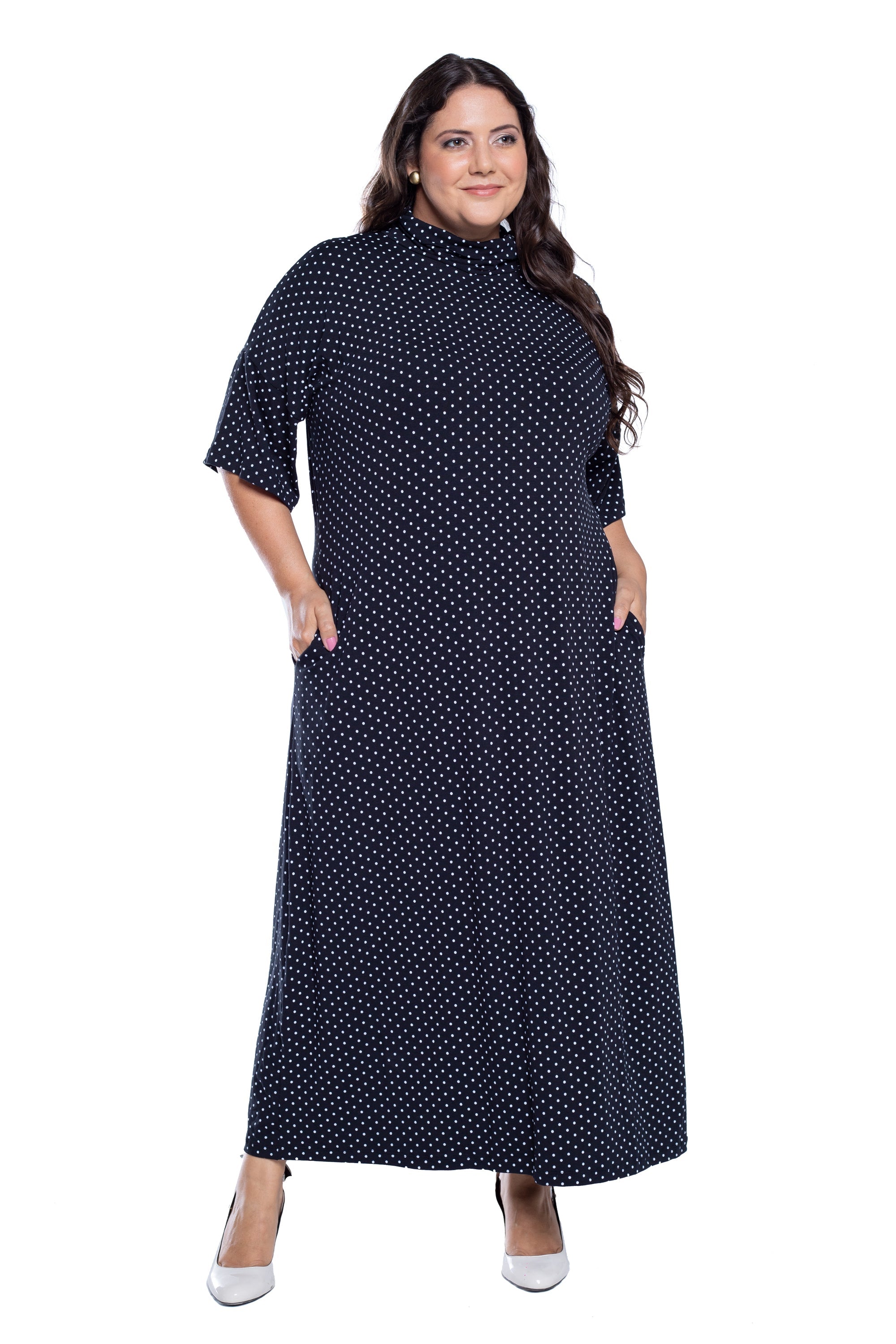 Vestido Túnica Gola Boba Manga Oversized em Viscolycra Napoli