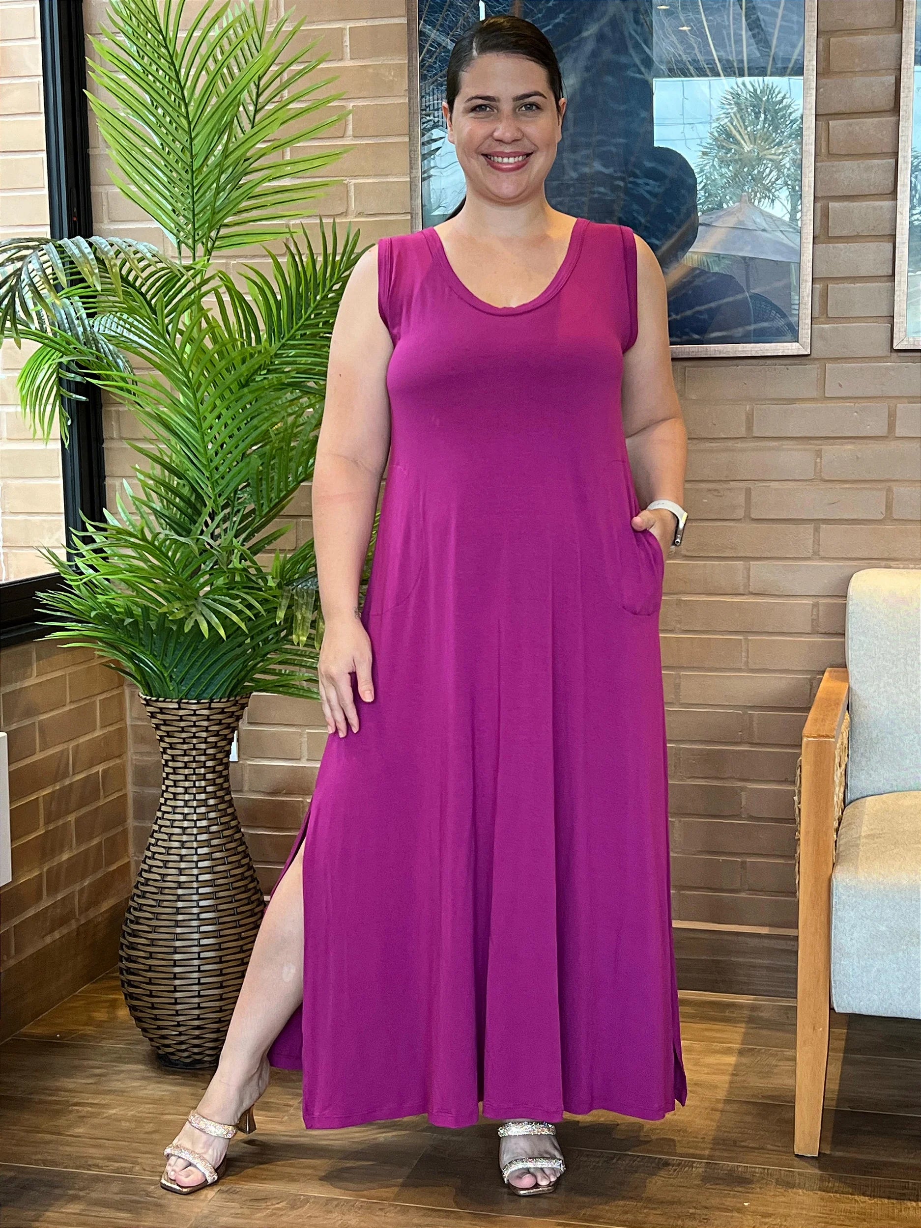 Vestido Longo Layla Fúcsia Plus Size