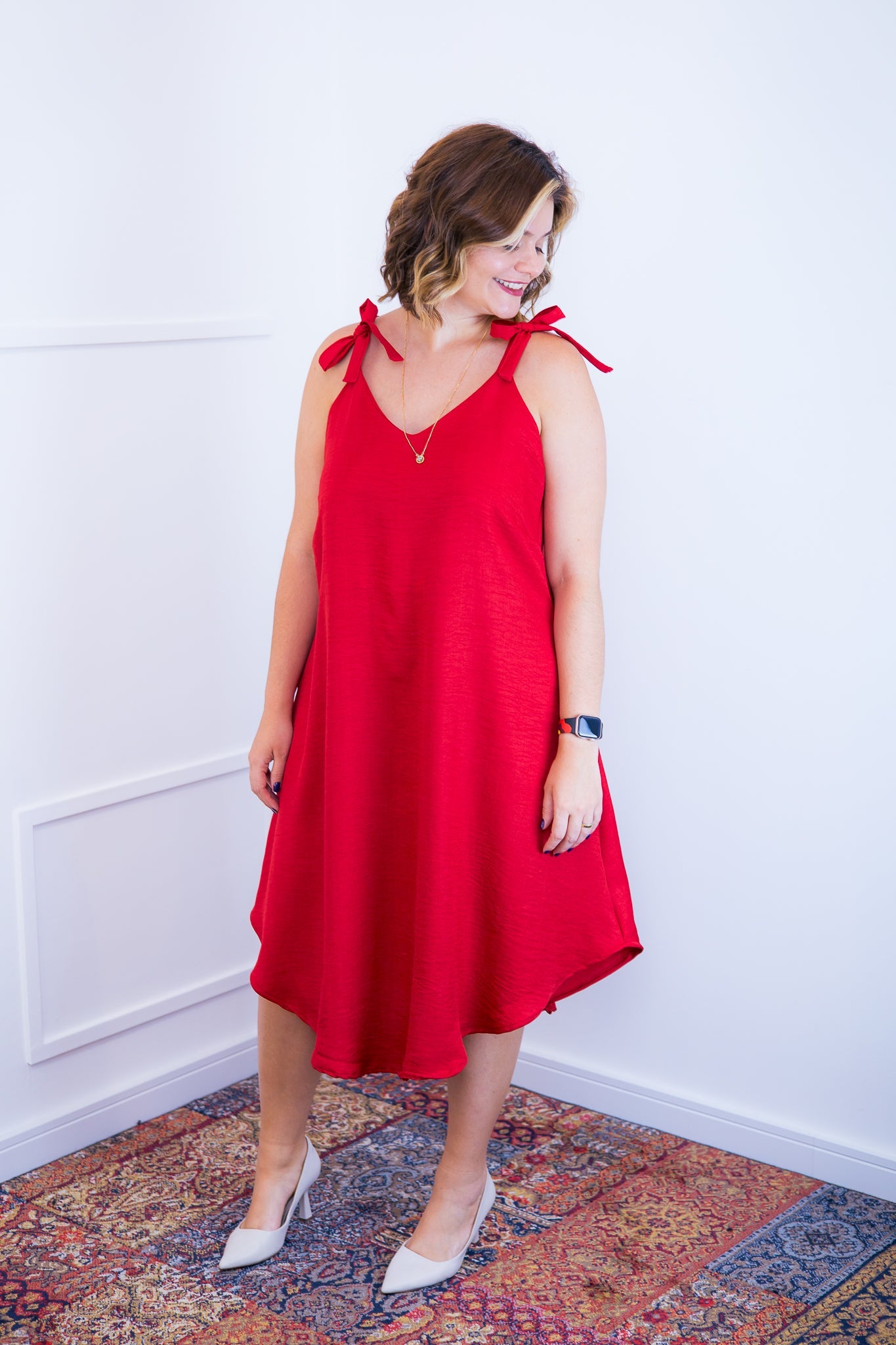 Vestido Dandara - Midi de Alça Decote V em Linho Light