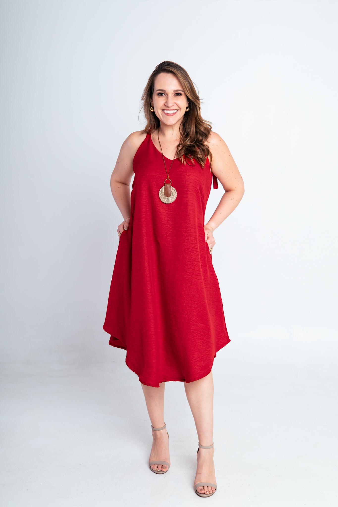 Vestido Dandara - Midi de Alça Decote V em Linho Light