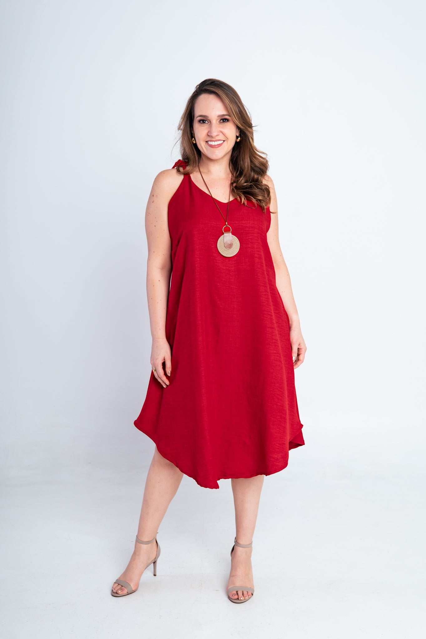 Vestido Dandara - Midi de Alça Decote V em Linho Light